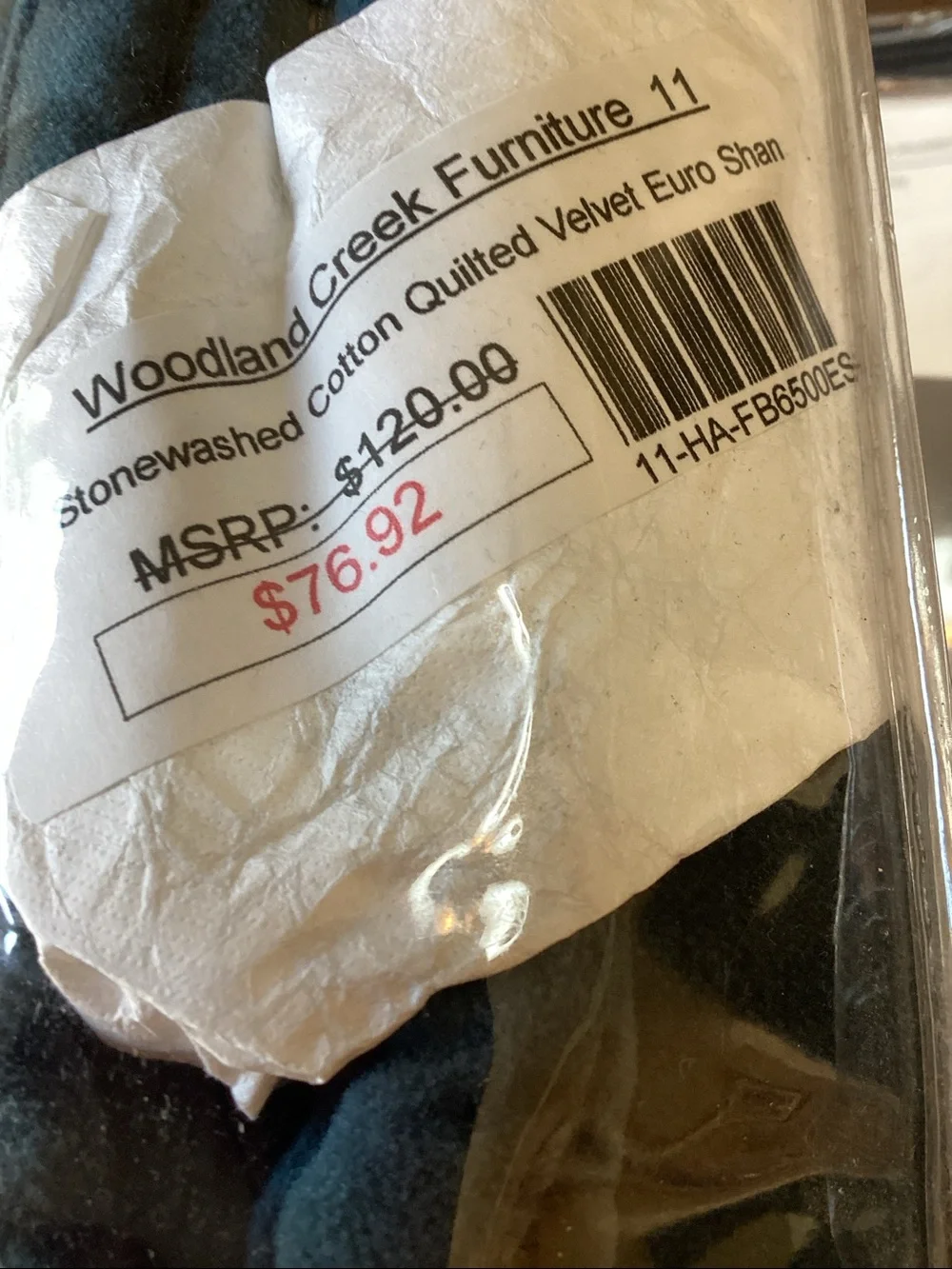 BNWT Pair of Washable Velvet Euro Shams 27” x 27”